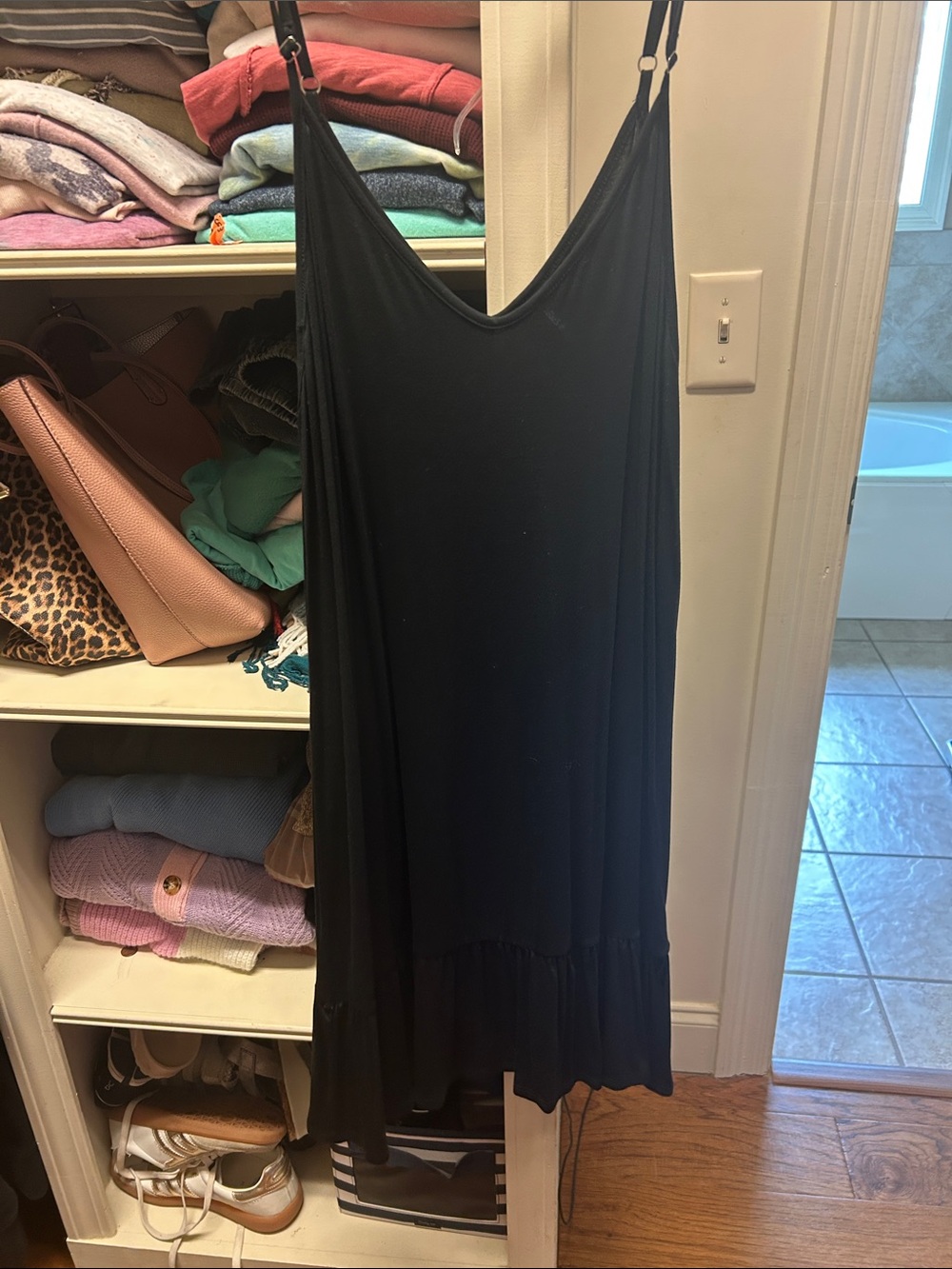 Agnes & Dora Black Midi Slip Dress with Ruffle Hem